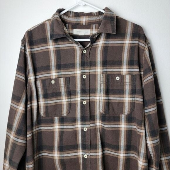 Aeropostale Brown Long Sleeve Relaxed Vintage Wash Plaid Flannel Shirt Medium - Picture 3 of 7